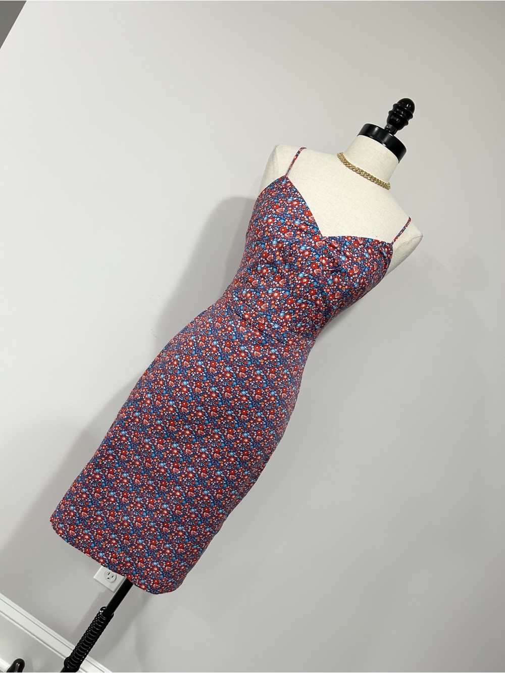 J. Crew Red and Blue Floral Midi Slip Dress